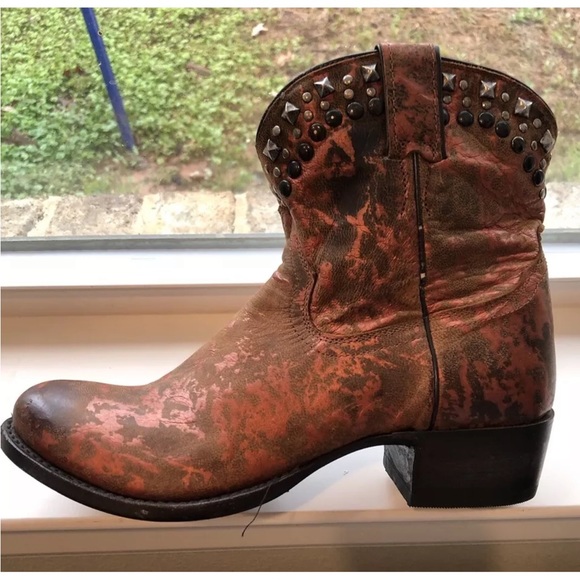 Stetson Women Short Cowboy Boots Bronze Copper Color With Studded Detail Unique - Picture 1 of 14